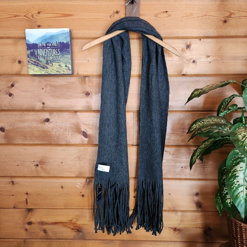 Lucky Brand NWT Dark Gray‎ Fringe Oversized Wide Brushed Knit Scarf Wrap Shawl